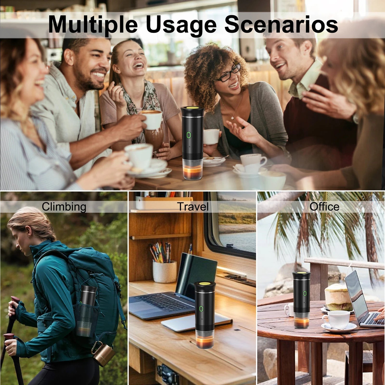 Machine à café expresso électrique Portable sans fil, pour voiture et maison, Camping, 3 en 1, capsules de poudre, cafetière de voyage - Brillance maison
